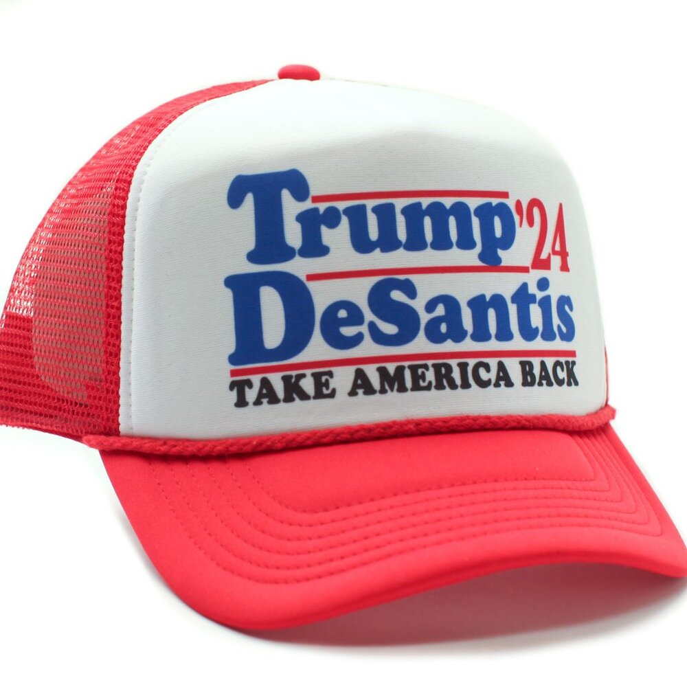 Trump DeSantis 2024 Hat Take America Back Cap Adult Truckers Snapback Multi